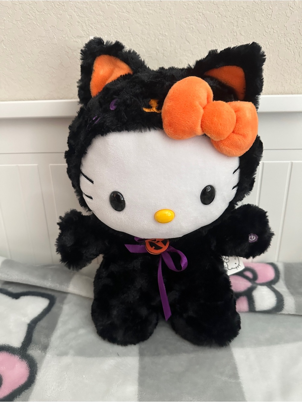 Sanrio Hello Kitty Black Plush with Orange Bow & Ear Accents